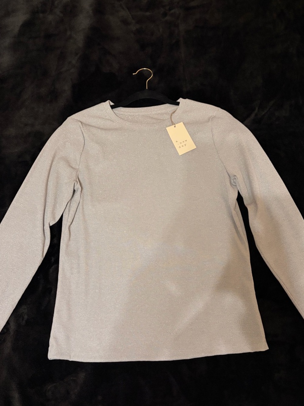 Womens Shimmery Light Gray Long-Sleeve Top